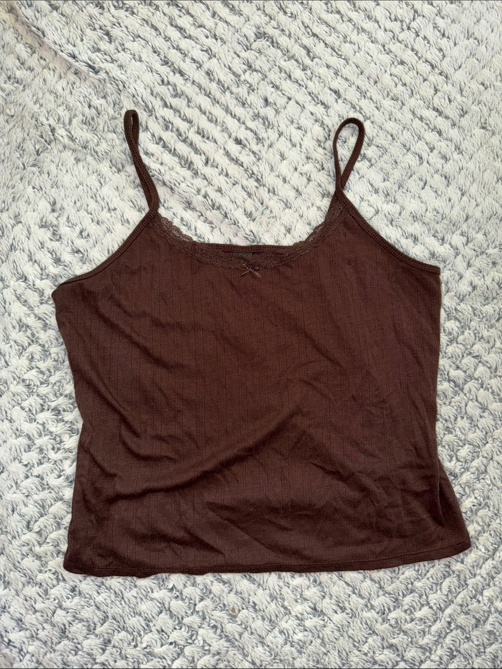 Brown Lace-Trim Cami Tank Top